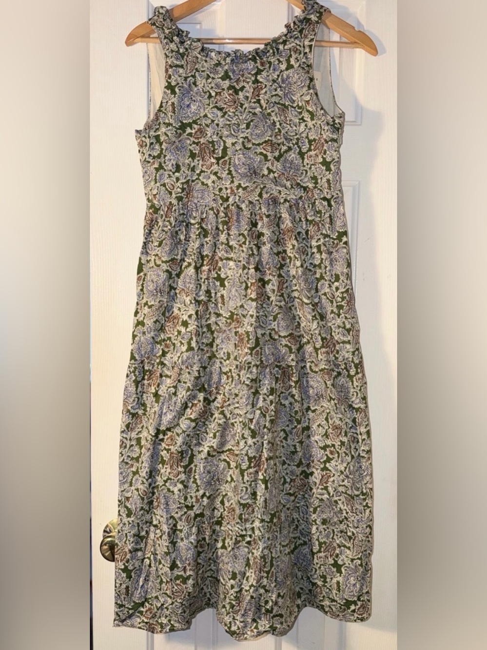 Sézane Green Floral Paisley Sleeveless Ruffle Neck Long Dress FR 36 US 4